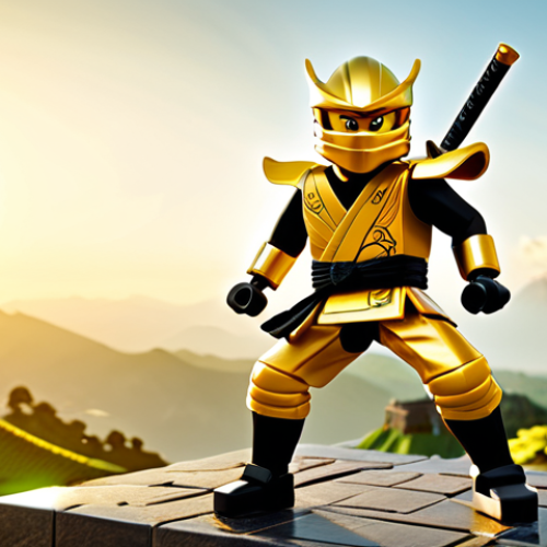 Home 29 **
"A professional and heroic image of Lloyd Garmadon, the Golden Ninja, in a dynamic pose, fully clothed in his golden ninja gi, standing atop a temple overlooking a serene Ninjago landscape. The sun is rising, casting a warm, golden glow. Safe for work, appropriate content, perfect anatomy, correct proportions, family-friendly, high-quality rendering, professional lighting."
**