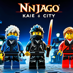 **Ninjago Team Portrait:** "The six Ninjago ninja (Kai, Jay, Zane, Cole, Nya, Lloyd) standing together heroically in Ninjago City, fully clothed in their ninja gi, appropriate attire, safe for work, perfect anatomy, vibrant colors, dynamic pose, family-friendly, professional lighting."