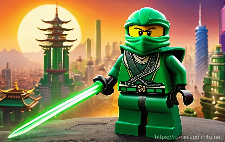 닌자고 시즌별 닌자의 성장 - **The Evolved Green Ninja**
    A dynamic, highly detailed image of Lloyd Garmadon, the Green Ninja,...