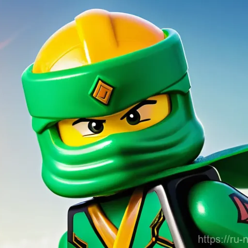 닌자고 캐릭터별 명암의 설정 - **Prompt:** A vibrant, heroic full-body image of Lloyd, the Green Ninja from Ninjago. He stands conf...