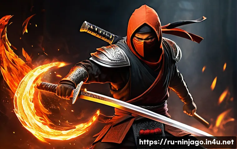 닌자고 카이의 무기 종류 - **Fiery Ninja Heart: Blade as the Warrior's Soul.**
    A dynamic, full-body shot of Kai, the red ni...
